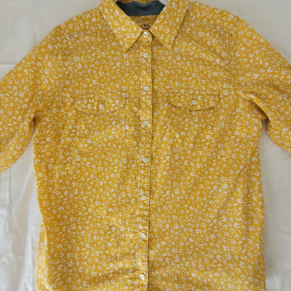 Yellow Floral Womens Button Long Sleeve ShirtSt Johns Bay Size L  NWT - Picture 10 of 15